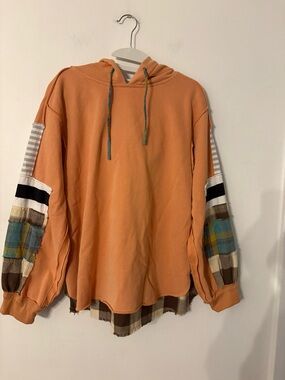 easel Orange Pullover Hoodie with Patchwork Sleeves